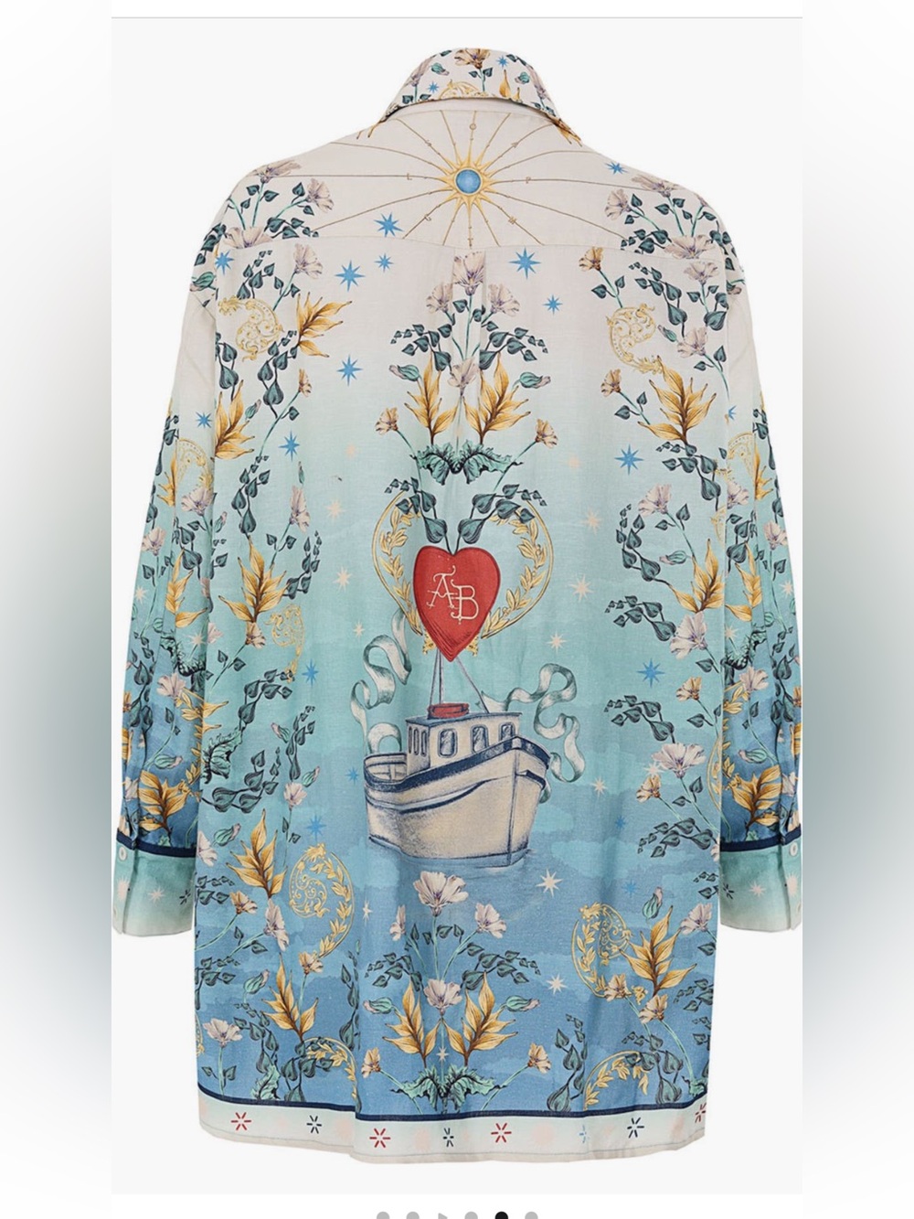 Agua Bendita Printed Silk-Feel Button Shirt with Nautical Heart Motif
